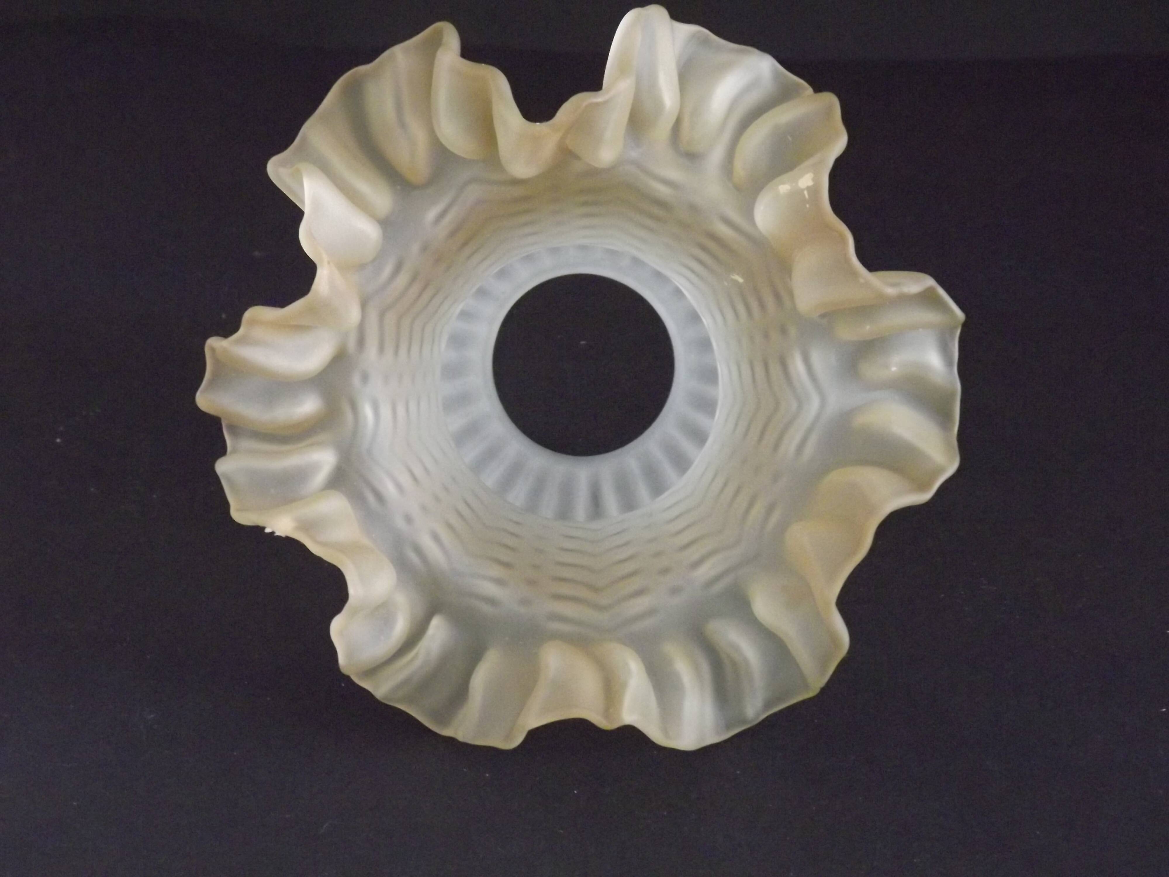 Vintage French Opaque White Glass Replacement Shade with Frilled Amber Edge