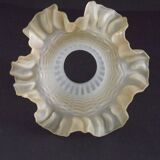 Vintage French Opaque White Glass Replacement Shade with Frilled Amber Edge