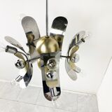 Vintage italian chrome and brass chandelier, 1970s