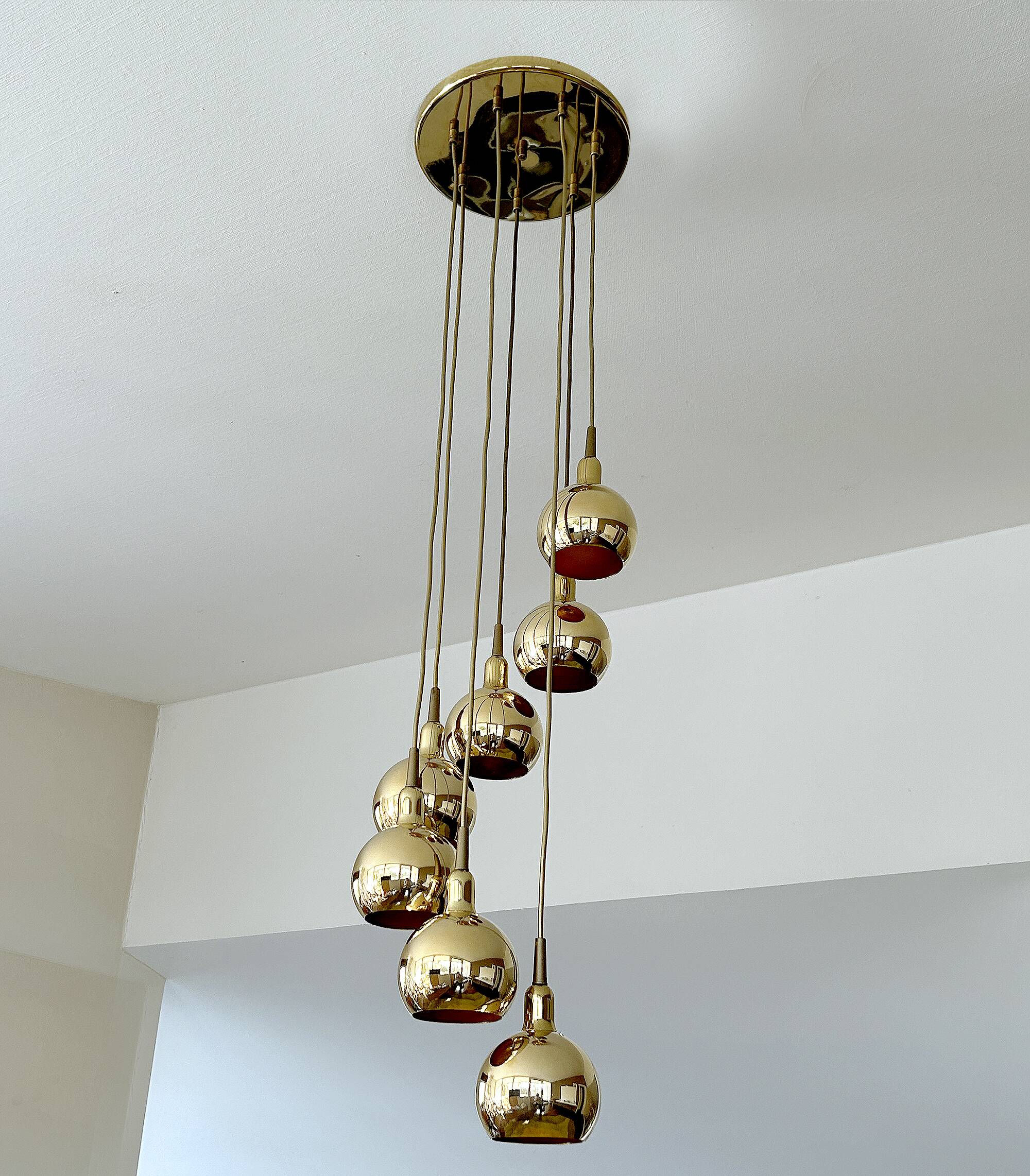 Large vintage pendant lamp gilded with fine gold