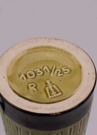 Vintage diabolo vase Marzi & Remy - ceramic West Germany 1960 - olive green relief decoration