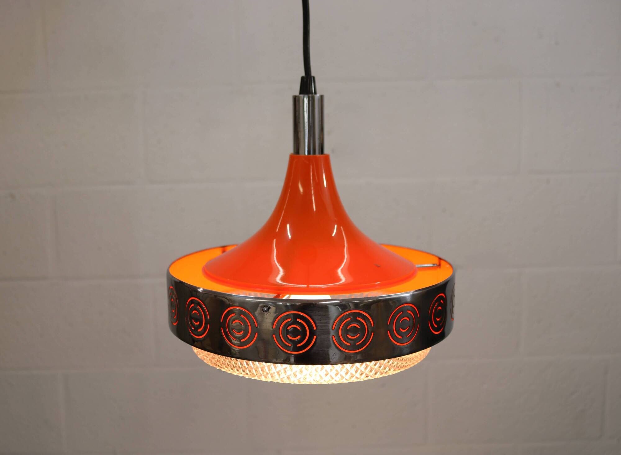 Vintage Chrome & Orange Pendant Lamp - 1970s Massive Belgium Lighting