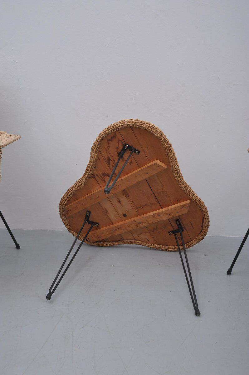 Vintage rattan chairs with table, 1950s, set of 3