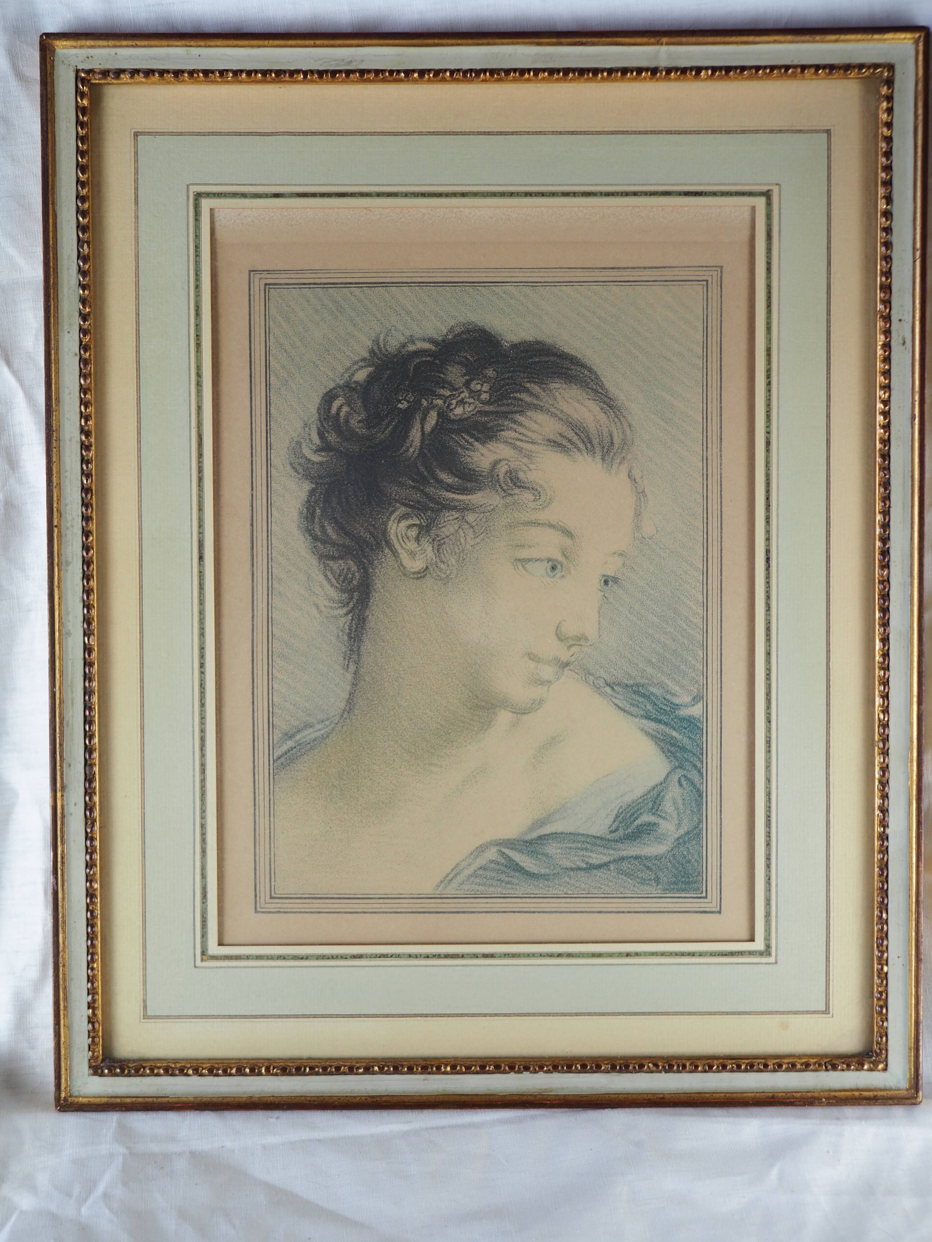 Portrait of a woman after François Boucher - chromolithography of Louis Marin Bonnet - XVIIIth