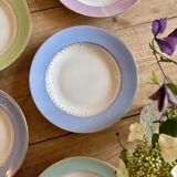 Set of 6 vintage soup plates, pastel colors and gold details