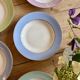 Set of 6 vintage soup plates, pastel colors and gold details