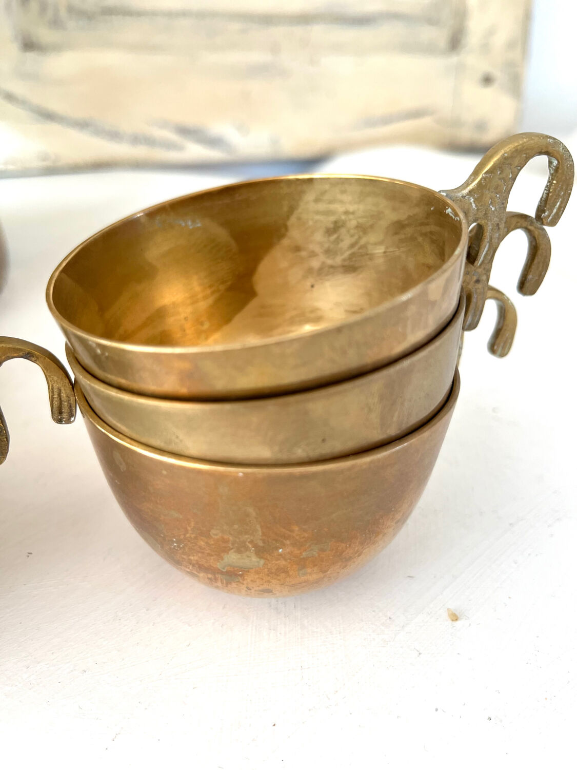 Brass Punch Bowl Set with 12 Cups, Ladle – French Vintage Mid-Century