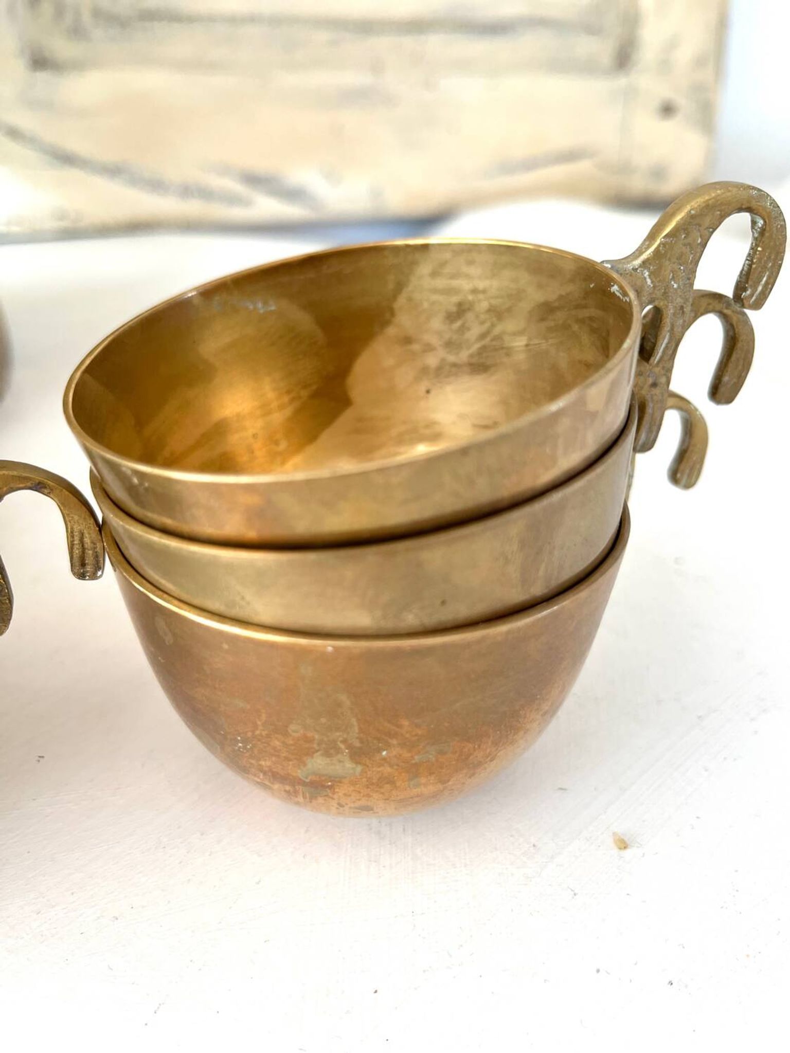 Brass Punch Bowl Set with 12 Cups, Ladle – French Vintage Mid-Century
