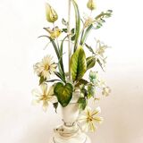 Painted metal flower and bird lamp base