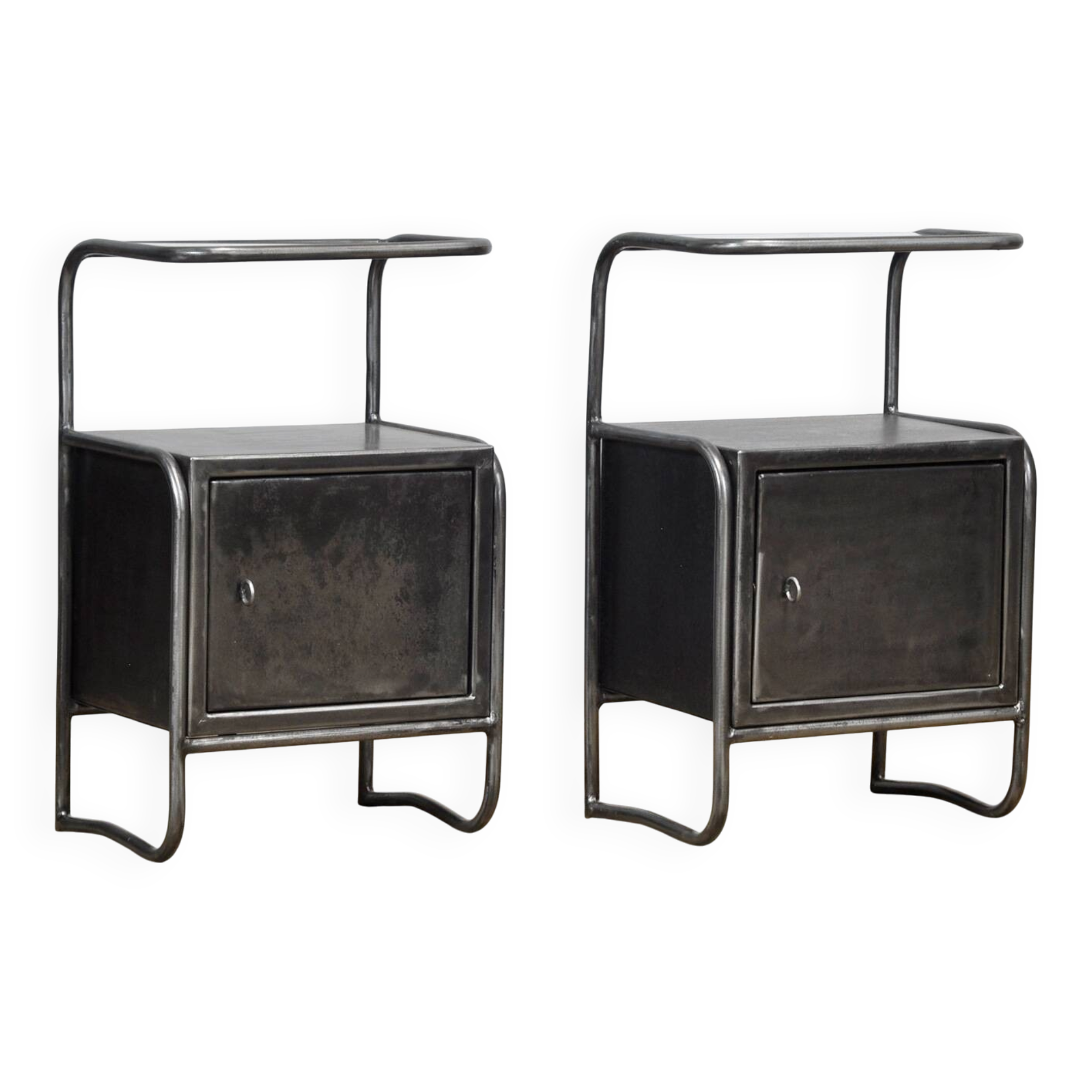 Set of iron bedside tables, 1950s