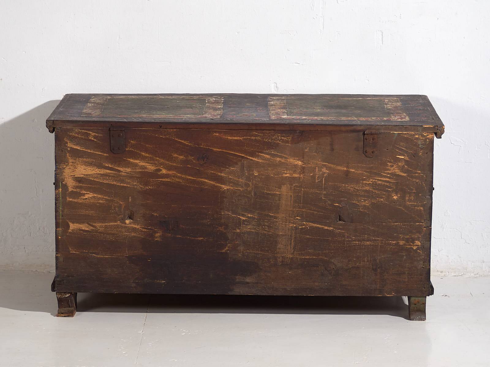 Antique blue trunk with hand-painted floral details (c.1870) #2