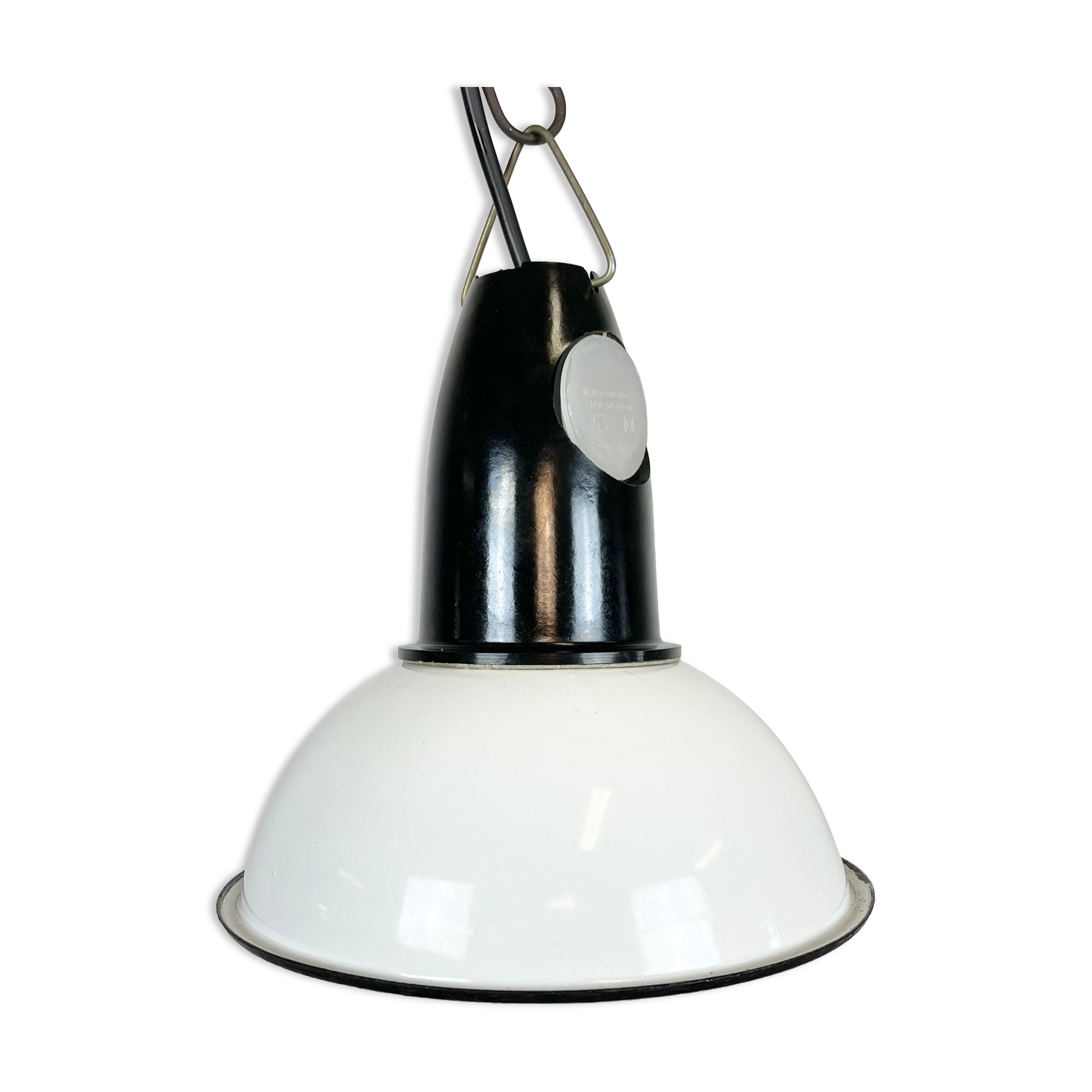 Industrial soviet white enamel pendant light, 1960s