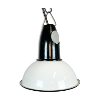 Industrial soviet white enamel pendant light, 1960s