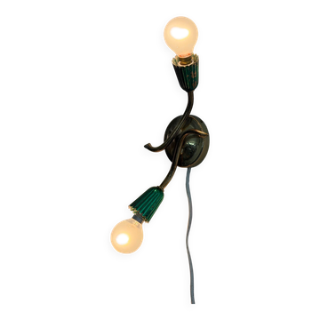 Petite applique simple à 2 têtes en laiton vert, années 1950, Italie