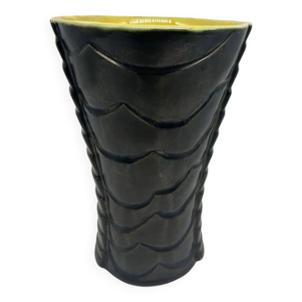 Vase des années 50 noir et jaune