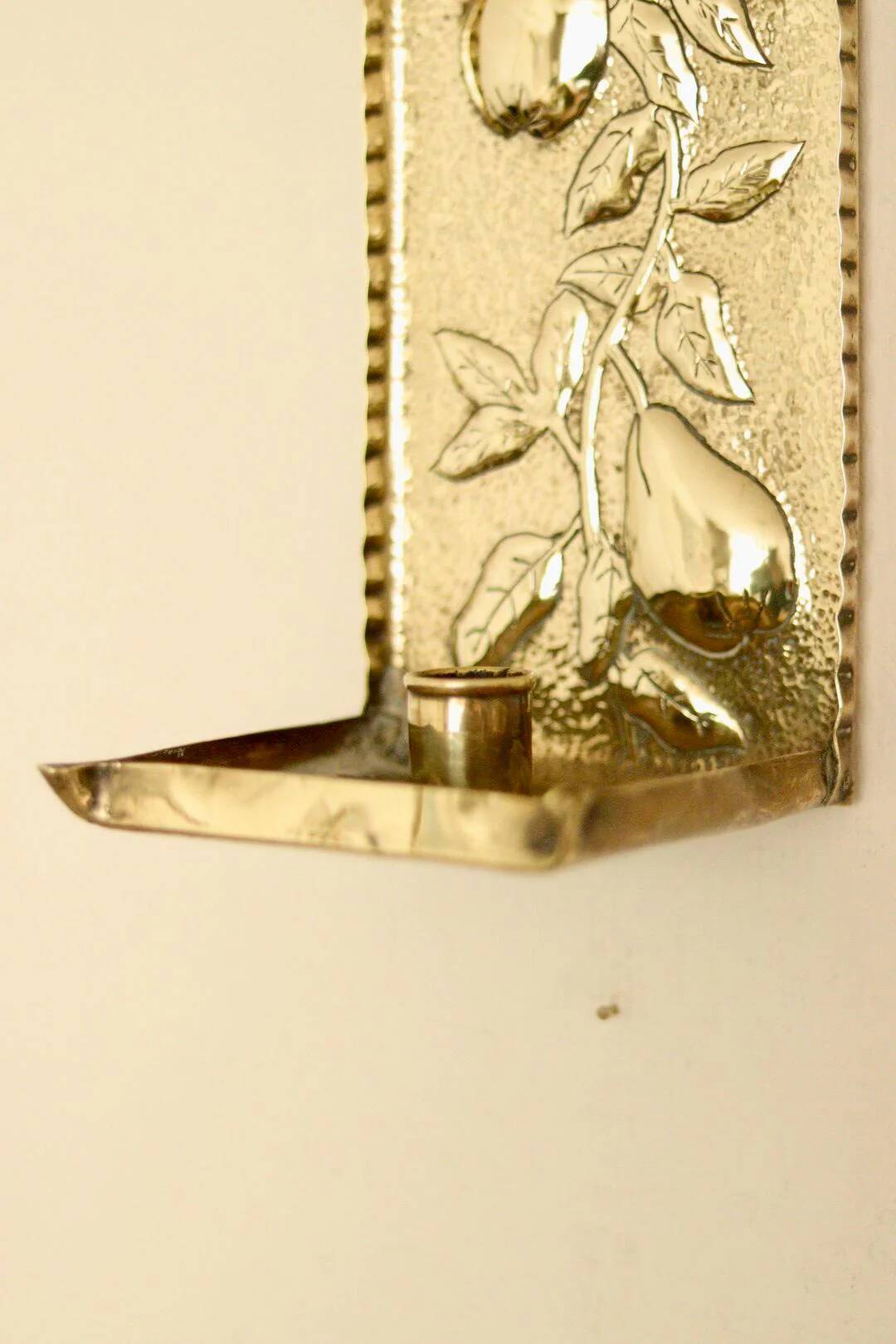 Vintage European brass sconce in pear motif