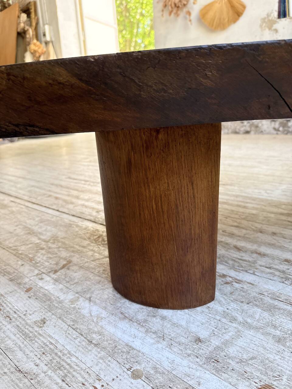 Table basse années 50 plateau bois exotique XXL