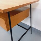 Pierre Paulin vintage modernist desk in oak wood and black metal