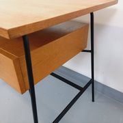Pierre Paulin vintage modernist desk in oak wood and black metal
