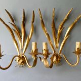 Pair of gold metal wheat ear sconces, 70s-80s
