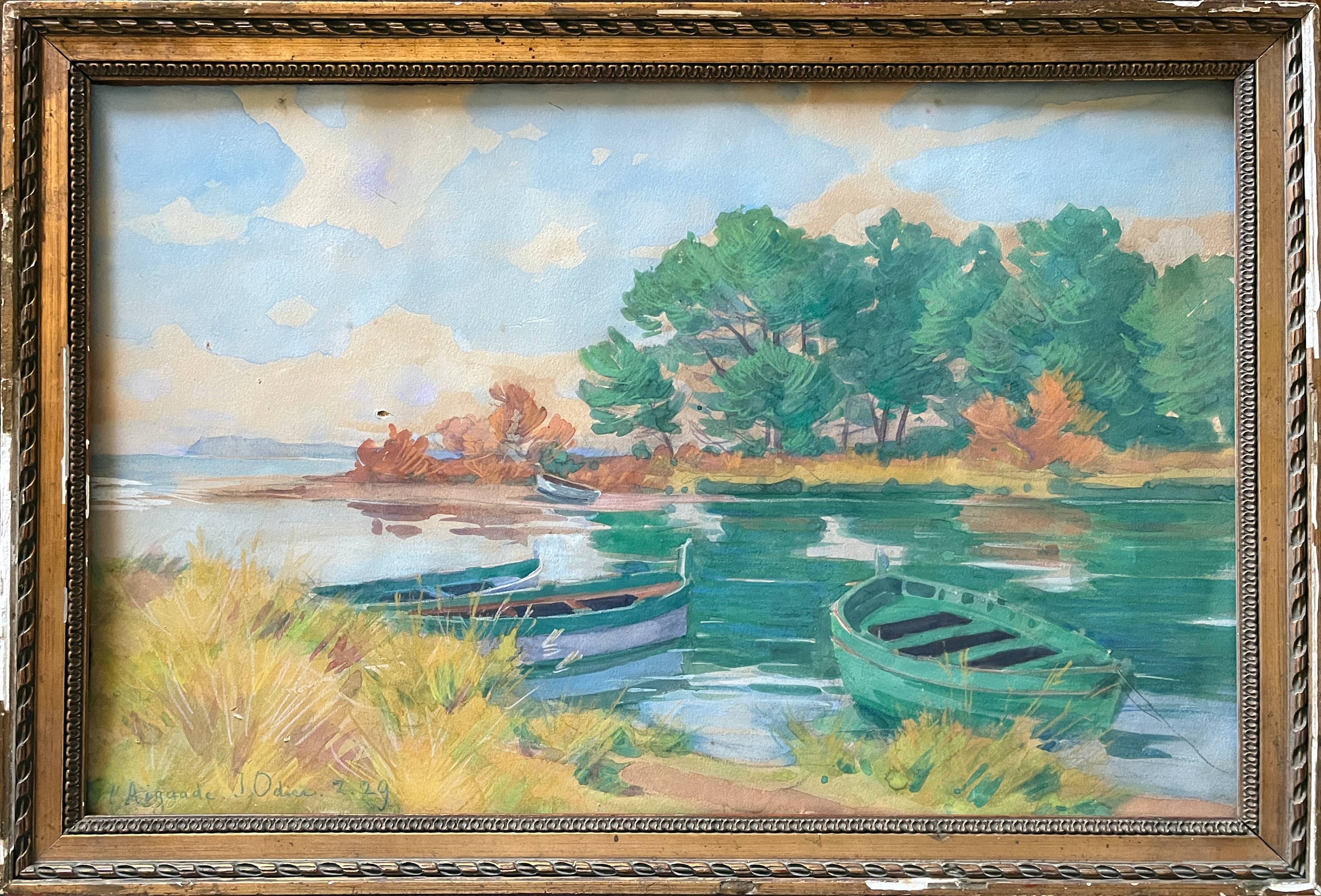 Gouache Painting Jacques Louis ODIER (1853-1930) l'Aiguade Porquerolles 1929