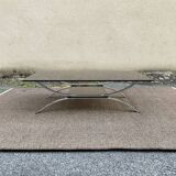 Table basse double verre fumé et chrome 1980