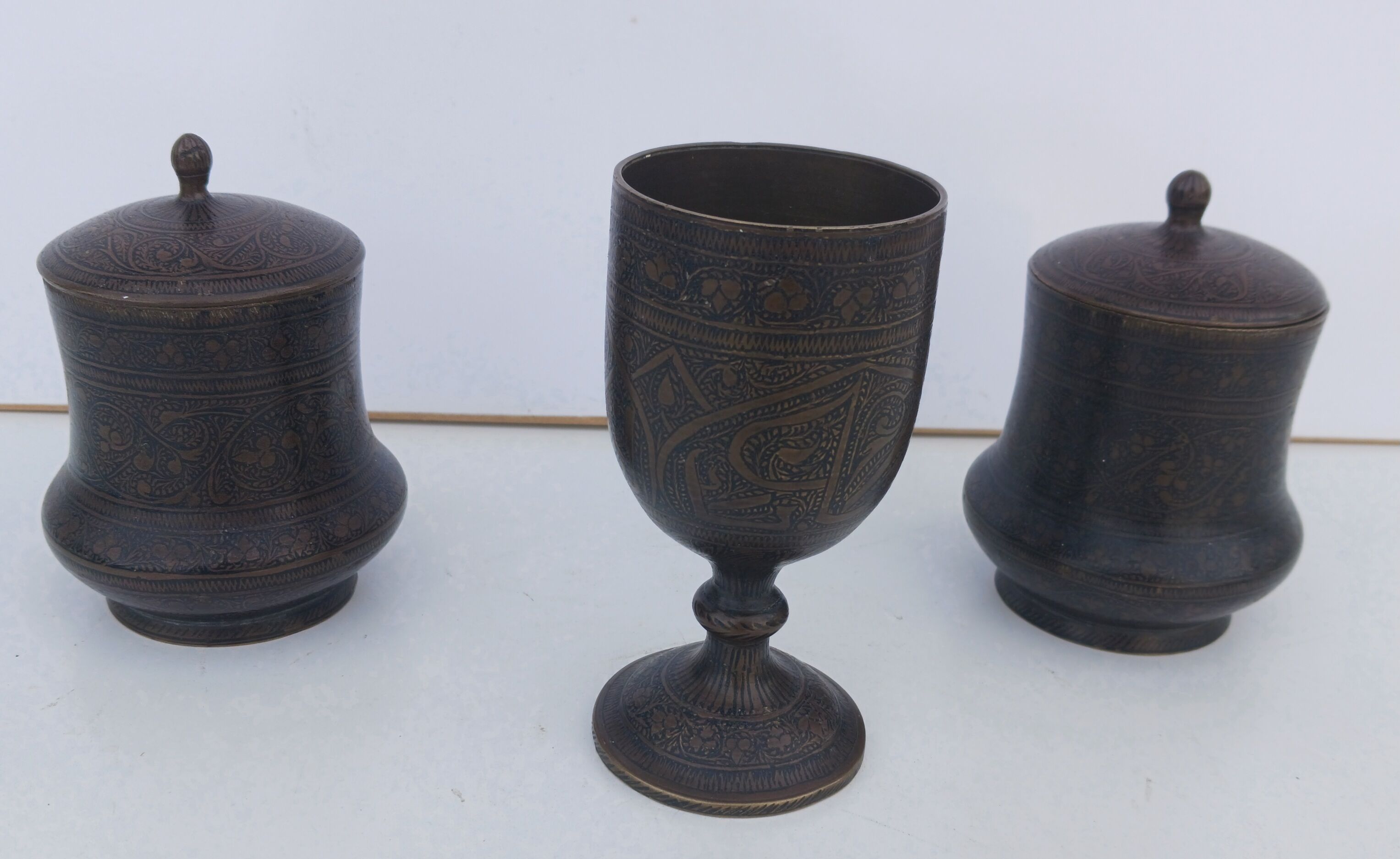 Bronze damasked covered pots Kadjar Afghanistan Persian Islamic art