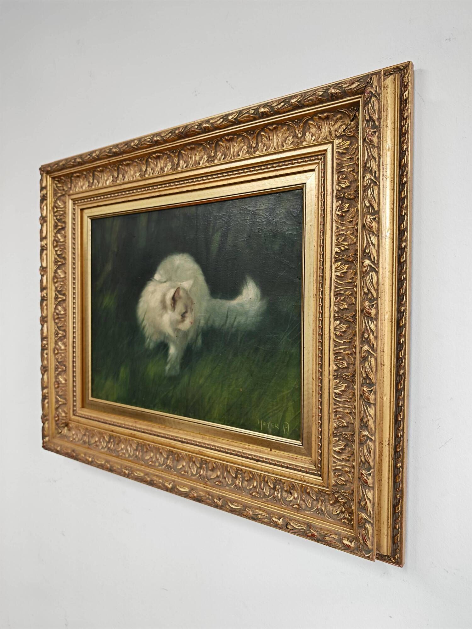 Cat in the garden, oil on canvas by Arthur Heyer, 1910s.
