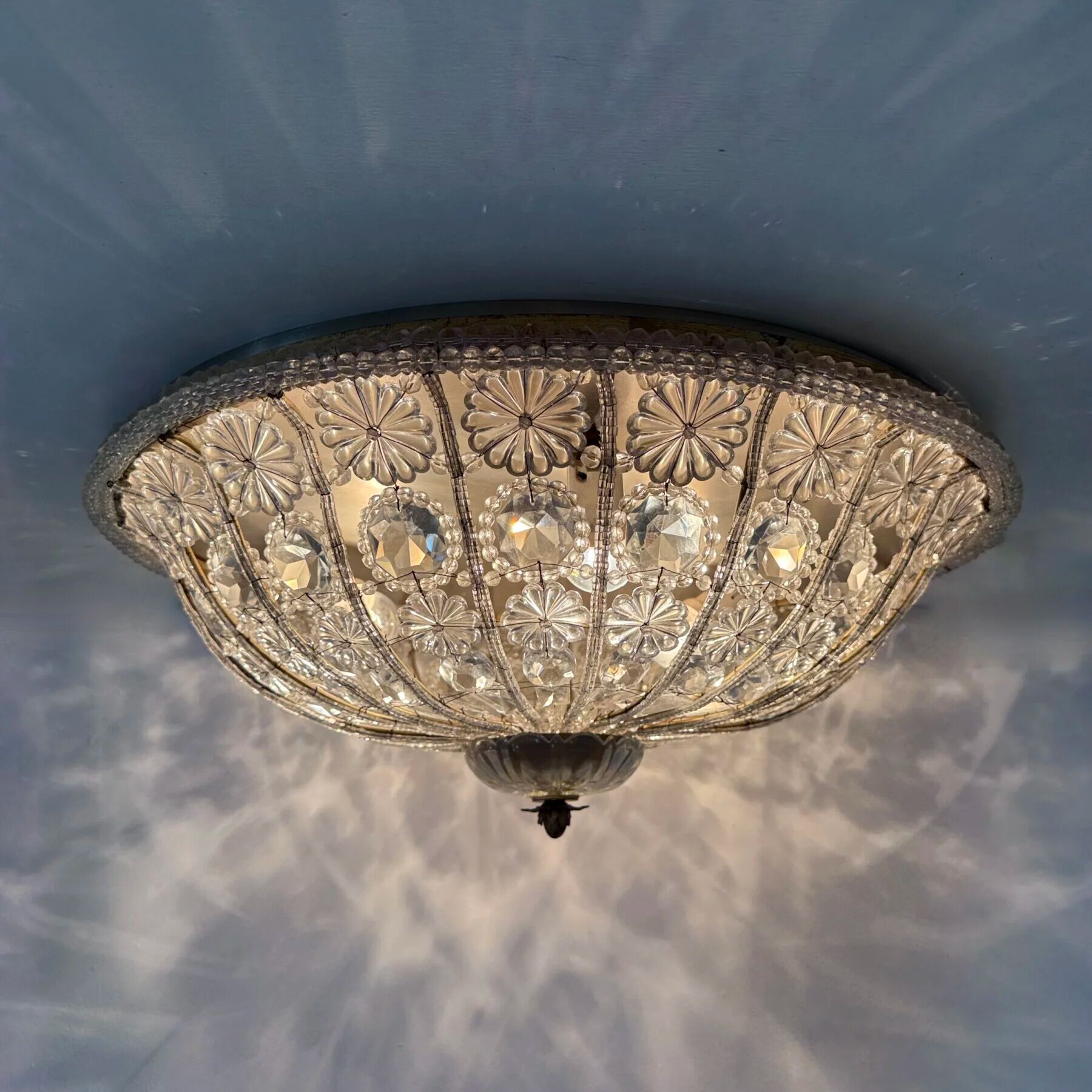 Large crystal Banci Italy ceiling lamp, 1960s