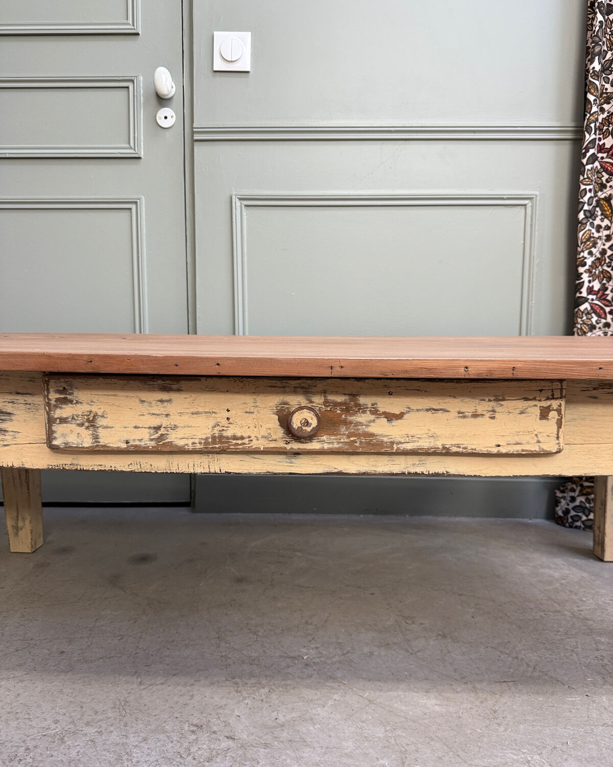 Large patinated farmhouse coffee table