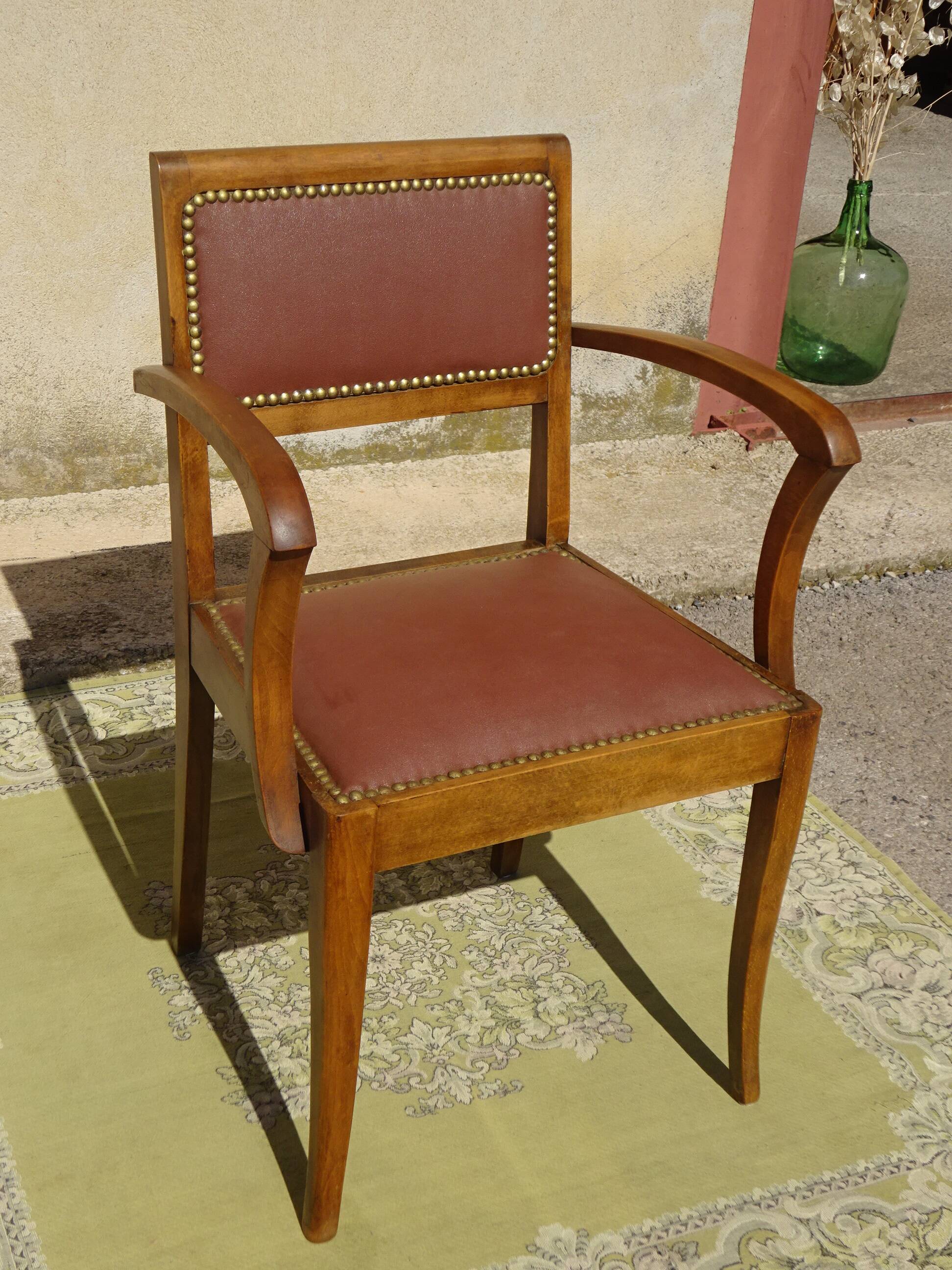 Matching set of 1 bridge armchair and 2 Art Deco chairs.