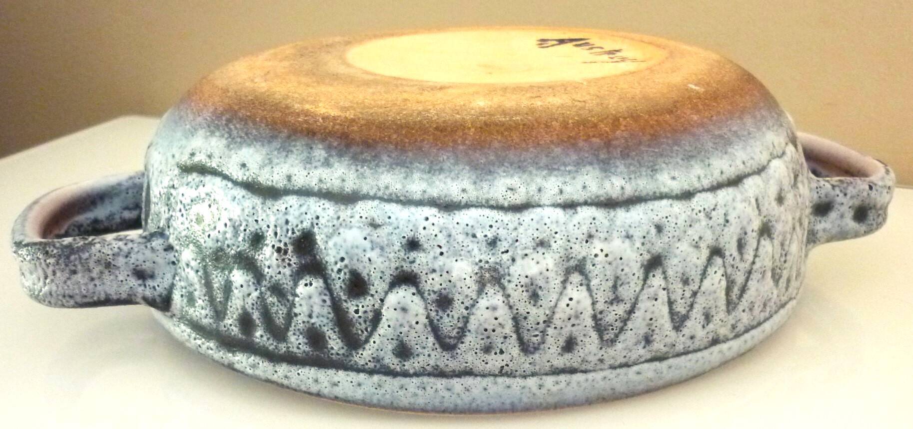 Oval enamelled ceramic dish, signed Jean Austruy, 50s/60s design