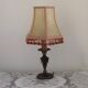French Empire Style Green & Gold Brass Candlestick Table Lamp & Hide Shade