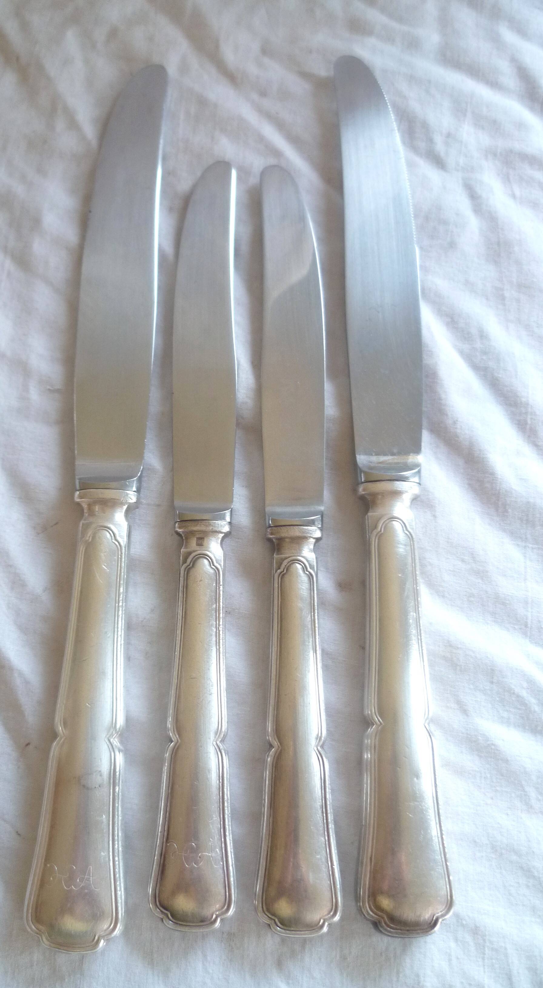 Set of 12 dessert knives/9 table knives, silver plated, violin model