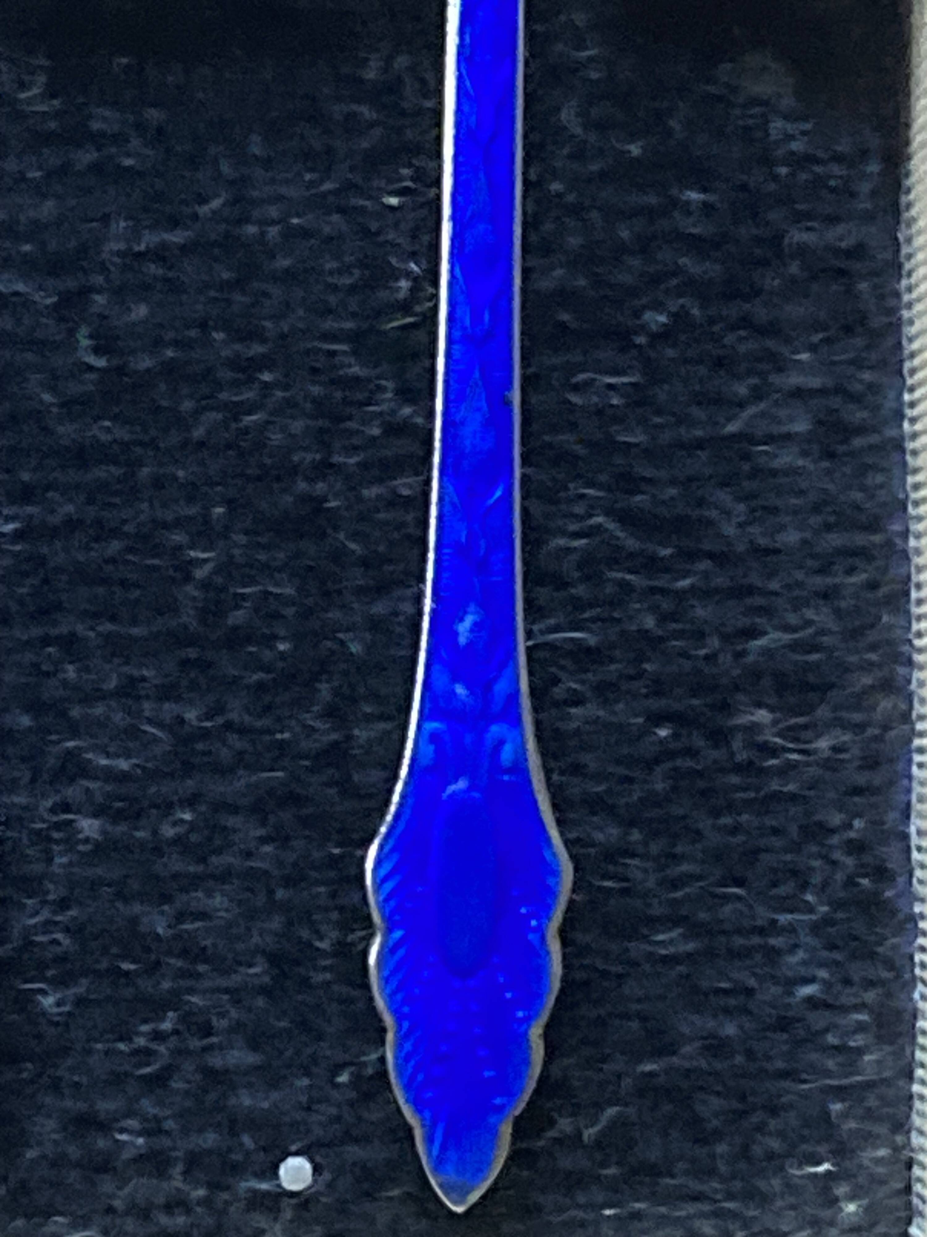 Coffee spoons late 19th century SOLID SILVER 995 3 hallmarks + ROYAL BLUE enamel ENGLISH origin