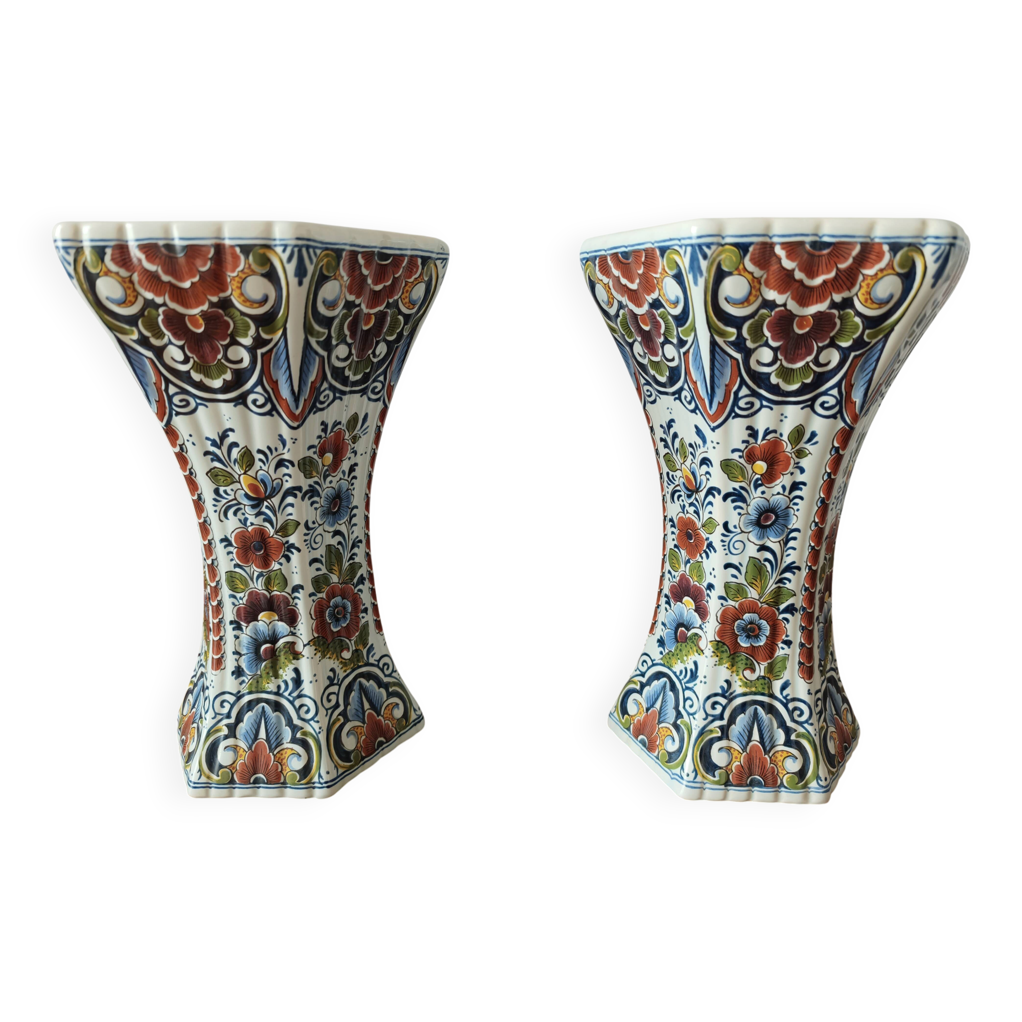 Pair of polychrome Delft earthenware vases, Holland, 1960s