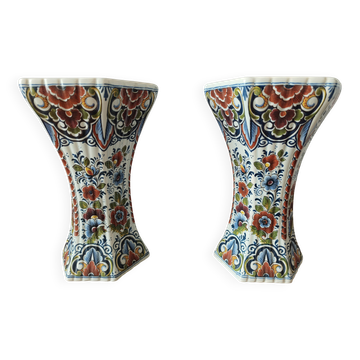 Pair of polychrome Delft earthenware vases, Holland, 1960s