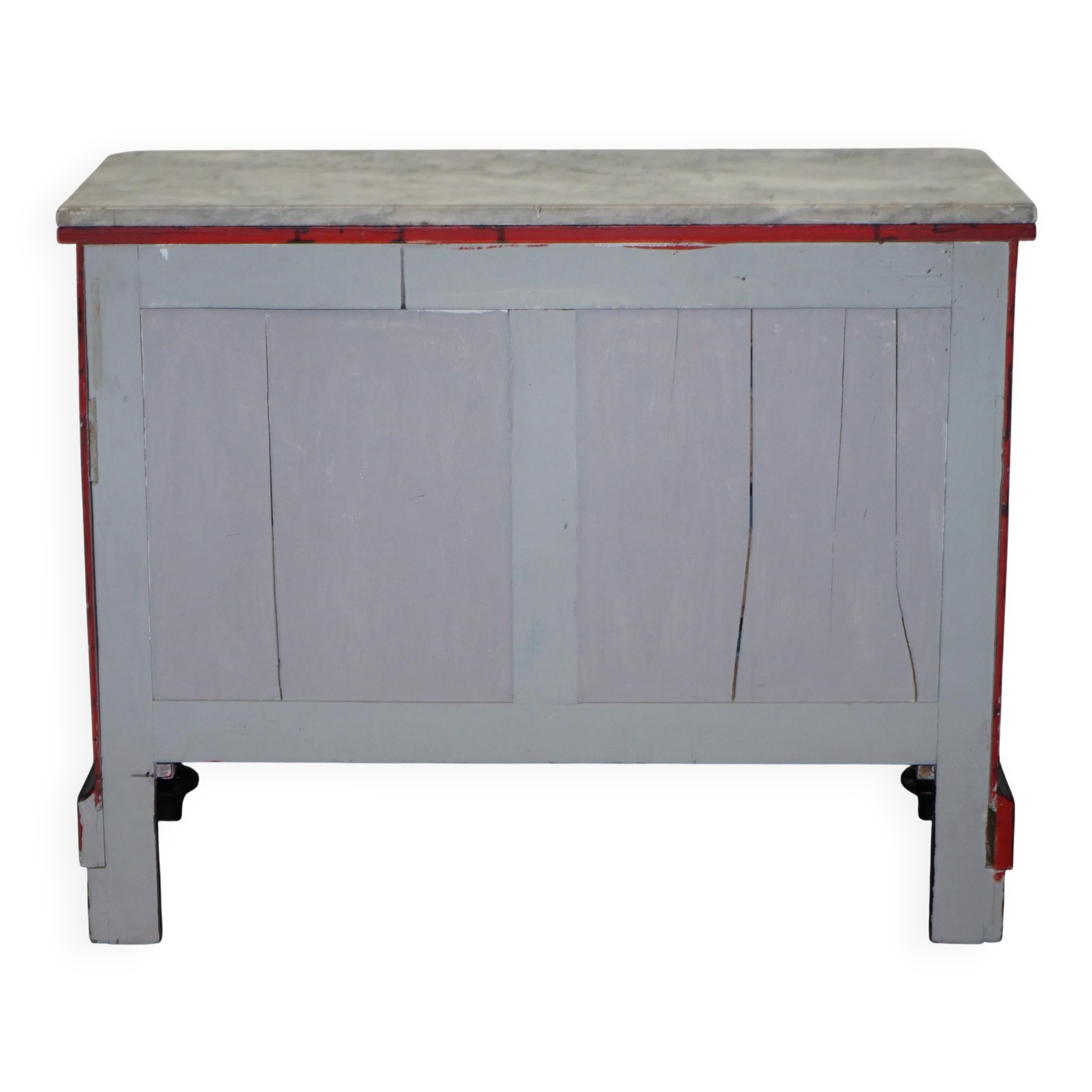 Commode Victorienne avec Revêtement Tartan et Plateau en Marbre