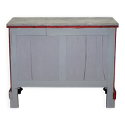 Commode Victorienne avec Revêtement Tartan et Plateau en Marbre
