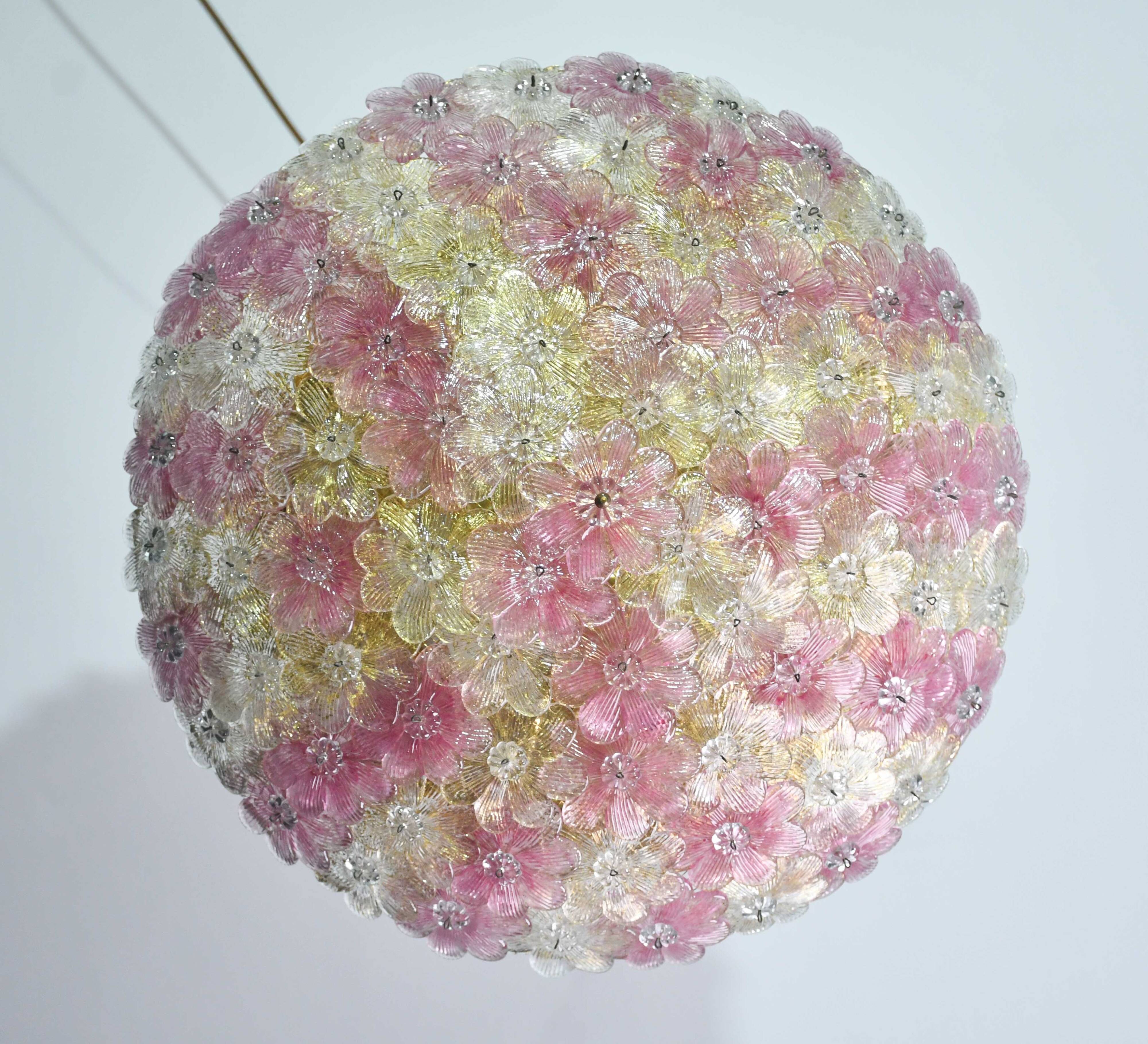 Amazing Pink and Gold Large Size Murano Ceiling Light Flower by Seguso