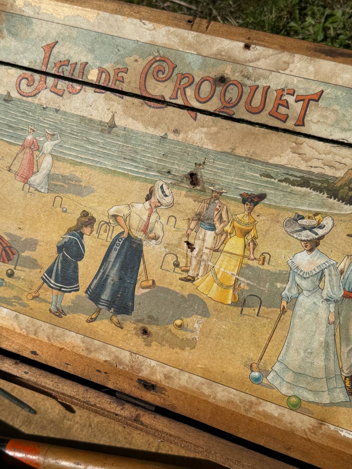 Old vintage wooden croquet game