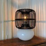 Opaline and rattan laying lamp