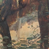 Oil on panel by Feldkricher 1942 undergrowth and river XXth