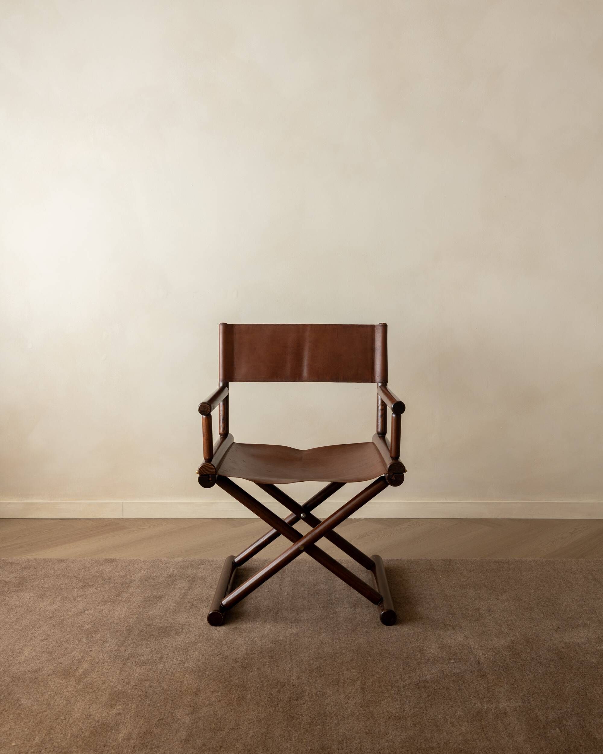 Italian Modern Vintage Folding Director's Chair in Wood and Leather, 1980s