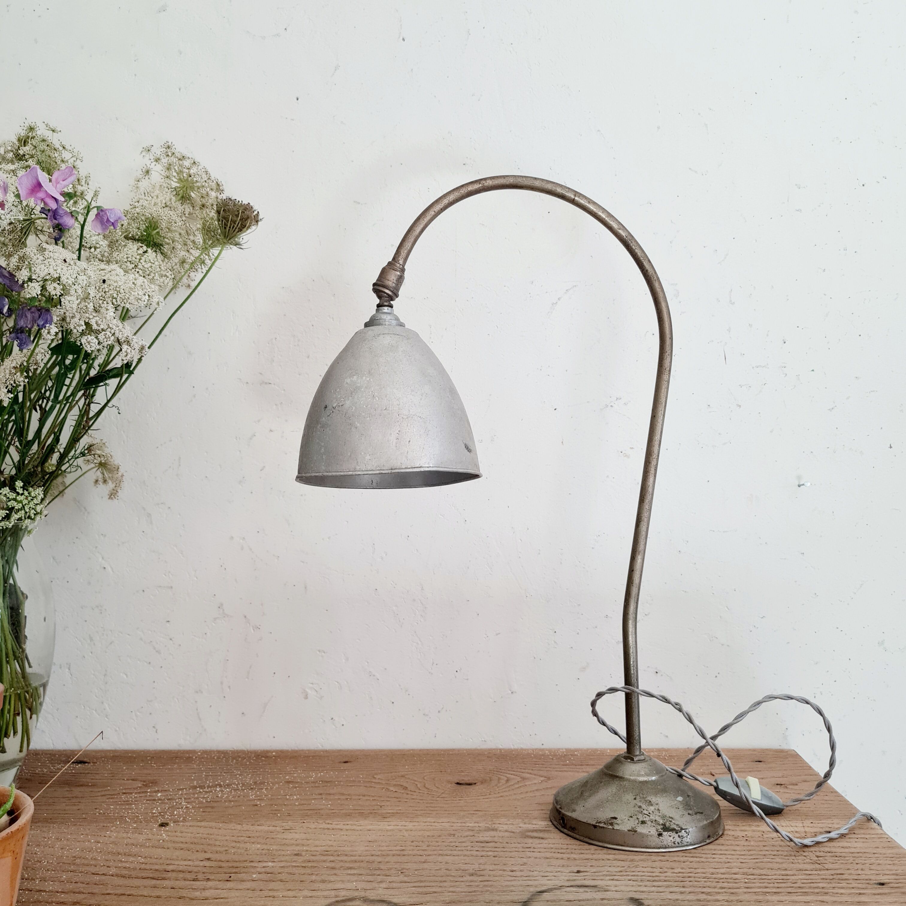 Antique angled metal lamp