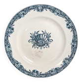 Assiette plate vintage en céramique Terre de Fer – Motif roseaux et coquillages