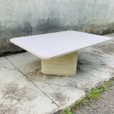 Rectangular travertine coffee table central foot