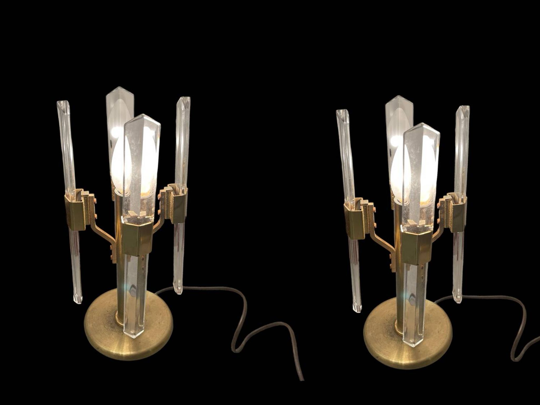 Lampes de table italiennes en laiton et cristal des années 1970