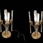 Lampes de table italiennes en laiton et cristal des années 1970