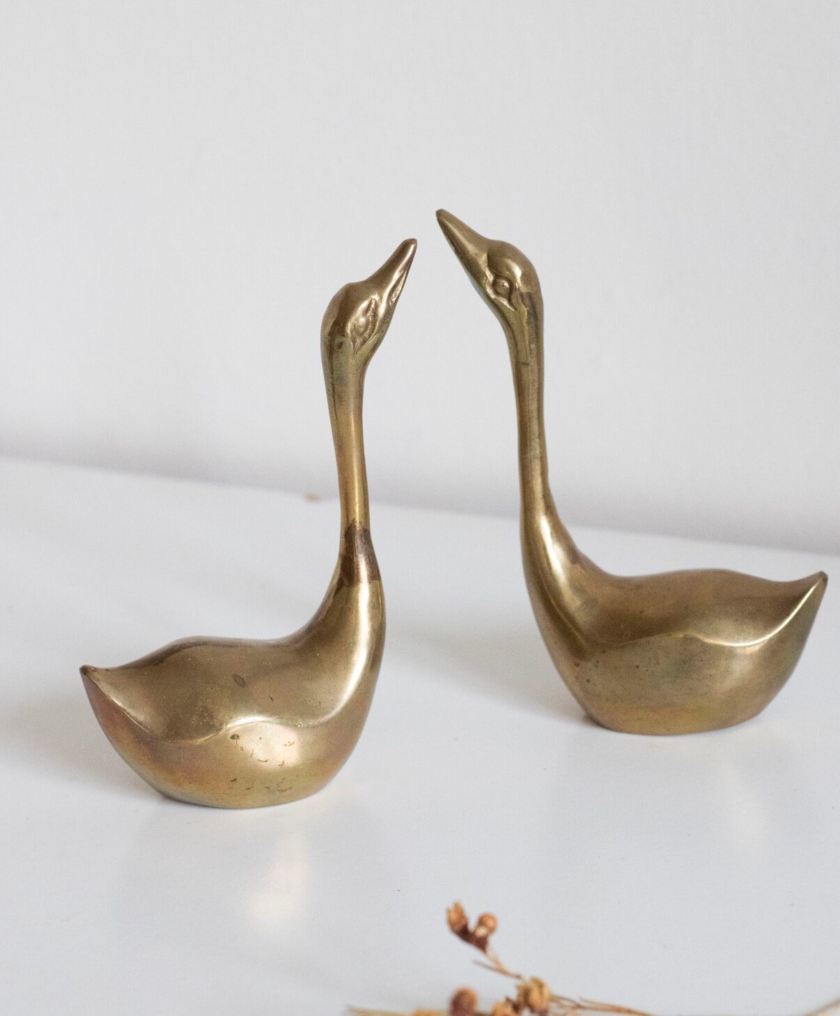 Pair of vintage brass swans